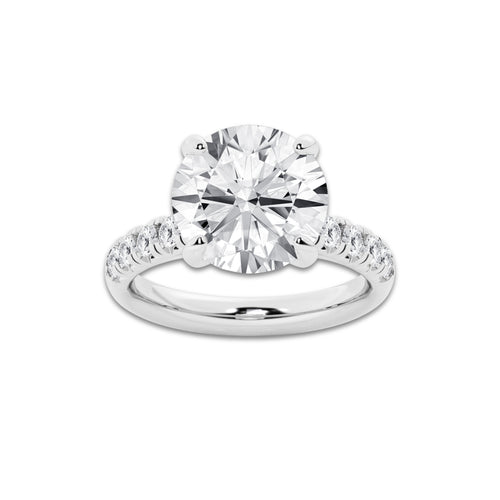 5.43 ctw Round Lab-Grown Diamond Pave Engagement Ring in Platinum for Women | D Color, VVS1 Clarity, IGI Certified 5.00 ct Center Diamond
