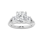 1.98 ctw Cushion Lab-Grown Diamond Side Stone Engagement Ring in Platinum for Women | Colorless D, VVS1 Clarity, IGI Certified 1.50 ct Center Diamond