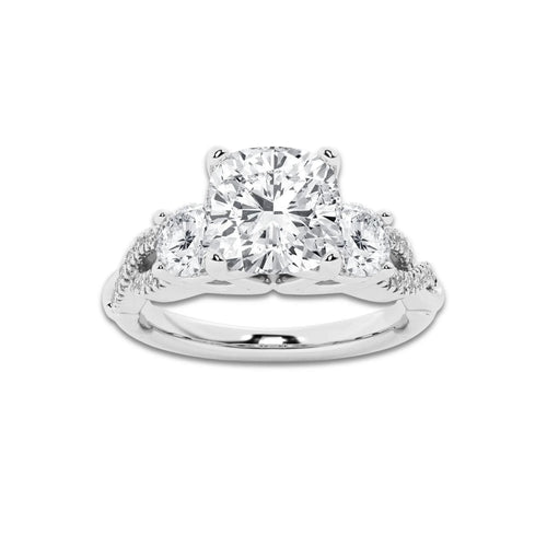 1.98 ctw Cushion Lab-Grown Diamond Side Stone Engagement Ring in Platinum for Women | Colorless D, VVS1 Clarity, IGI Certified 1.50 ct Center Diamond