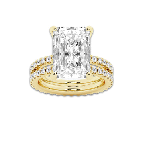 9.22 ctw Radiant Lab-Grown Diamond Double Row Diamond Engagement Ring in 14K Yellow Gold for Women | Colorless E, VS1 Clarity, IGI Certified 8.00 ct Center Diamond