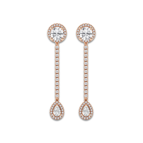 3 ctw Multi-Shape Lab Grown Diamond Halo Drop Earrings 14K Rose Gold, E, VS1