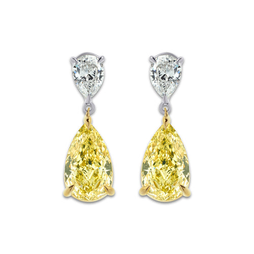 6 ctw Fancy Yellow Pear Lab Grown Diamond Two Stone Earrings 14K Two-Tone White & Yellow Gold