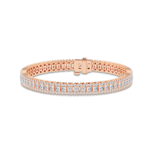 6 ctw Princess Lab Grown Diamond Railroad Bracelet - 6 Inches 14K Rose Gold, DE, VS1