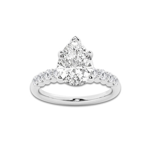 5.66 ctw Pear Lab-Grown Diamond Side Stone Engagement Ring in Platinum for Women | Colorless E, VS1 Clarity, IGI Certified 5.00 Ct Center Diamond