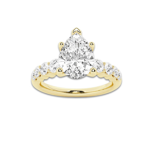 2.54 ctw Pear Lab-Grown Diamond Side Stone Engagement Ring in 14K Yellow Gold for Women | Colorless E, VS1 Clarity, IGI Certified 2.00 Ct Center Diamond
