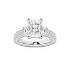 3.50 ctw Radiant Lab-Grown Diamond Three Stone Double Row Engagement Ring in Platinum for Women | E Color, VS1 Clarity, IGI Certified 2.50 ct Center Diamond