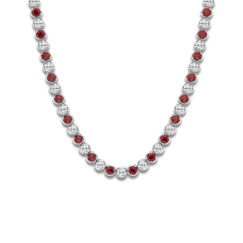 4.10 mm Round Cut Created Ruby and 11 ctw Round Lab Grown Diamond Necklace 14K White Gold