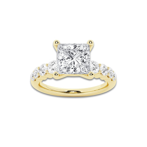 2.54 Ct Princess Lab-Grown Diamond Half Eternity Engagement Ring in 14K Yellow Gold for Female, Colorless (D), VVS1 Clarity | IGI Certified, 2.00 Ct Center Diamond