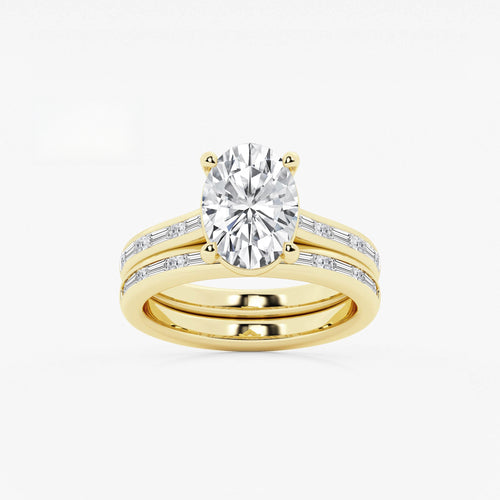 Synergy 3 3/4 ctw Oval Lab Grown Diamond Baguette and Princess Side Stone Bridal Set 14K Yellow Gold, E, VS1 | IGI Certified, 3 ct Center
