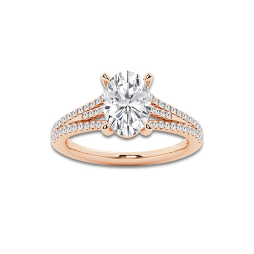 2 1/4 ctw Oval Lab Grown Diamond Three Row Split Shank Solitaire Engagement Ring 14K Rose Gold, E, VS1 | IGI Certified, 2 ct Center