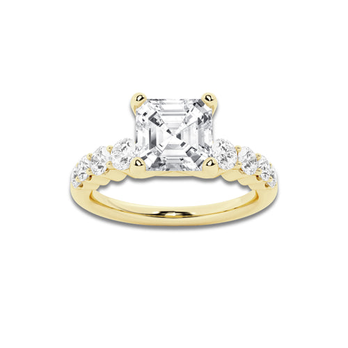2.54 Ct Asscher Lab-Grown Diamond Half Eternity Engagement Ring in 14K Yellow Gold for Female, Colorless (E), VS1 Clarity | IGI Certified, 2.00 Ct Center Diamond