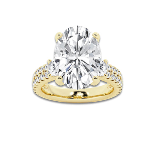 8.96 ctw Oval Lab-Grown Diamond Three Stone Double Row Engagement Ring in 14K Yellow Gold for Women | D Color, VVS1 Clarity, IGI Certified 8.00 ct Center Diamond