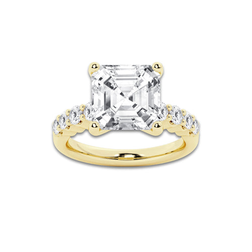 7.66 Ct Asscher Lab-Grown Diamond Half Eternity Engagement Ring in 14K Yellow Gold for Female, Colorless (D), VVS1 Clarity | IGI Certified, 7.00 Ct Center Diamond