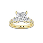 4.46 ctw Princess Lab-Grown Diamond Three Stone Double Row Engagement Ring in 14K Yellow Gold for Women | E Color, VS1 Clarity, IGI Certified 3.50 ct Center Diamond