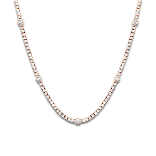 näas Empowering 9 ctw Oval Lab Grown Diamond Station Tennis Necklace 14K Rose Gold 14K Rose Gold, DE, VS1