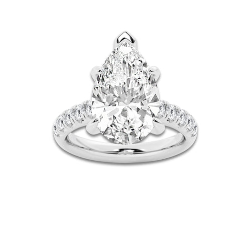 6.55 ctw Pear Lab-Grown Diamond Pave Engagement Ring in 14K White Gold for Women | D Color, VVS1 Clarity, IGI Certified 6.00 ct Center Diamond