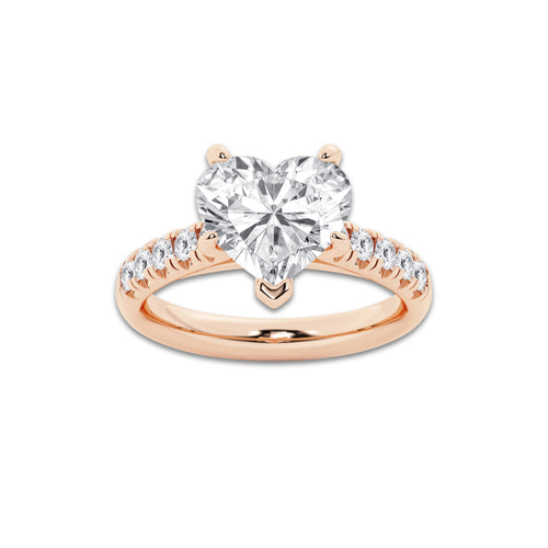 3.93 ctw Heart Lab-Grown Diamond Pave Engagement Ring in 14K Rose Gold for Women | D Color, VVS1 Clarity, IGI Certified 3.50 ct Center Diamond