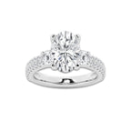 4.00 ctw Oval Lab-Grown Diamond Three Stone Double Row Engagement Ring in Platinum for Women | D Color, VVS1 Clarity, IGI Certified 3.00 ct Center Diamond