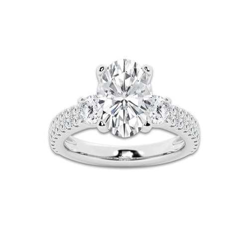 4.00 ctw Oval Lab-Grown Diamond Three Stone Double Row Engagement Ring in Platinum for Women | D Color, VVS1 Clarity, IGI Certified 3.00 ct Center Diamond