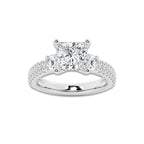 3.50 ctw Princess Lab-Grown Diamond Three Stone Double Row Engagement Ring in Platinum for Women | D Color, VVS1 Clarity, IGI Certified 2.50 ct Center Diamond