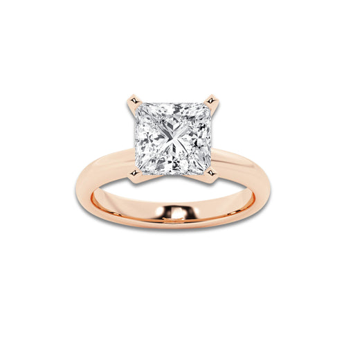 3.00 ctw Princess Lab-Grown Diamond Minimalist Engagement Ring in 14K Rose Gold for Women | E Color, VS1 Clarity, IGI Certified