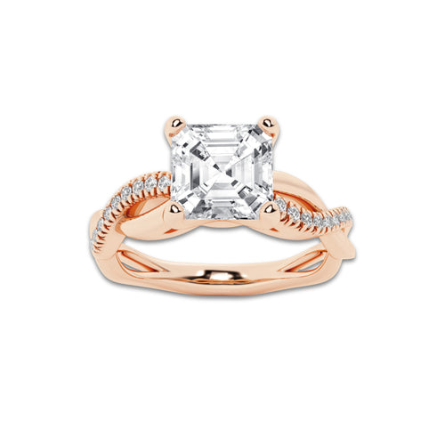 1 5/8 ctw Asscher Lab Grown Diamond Intertwined Engagement Ring 14K Rose Gold, E, VS1 | 1 1/2 ct Center