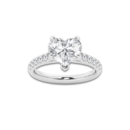 2.90 ctw Heart Lab-Grown Diamond Pave Engagement Ring in Platinum for Women | D Color, VVS1 Clarity, IGI Certified 2.50 ct Center Diamond