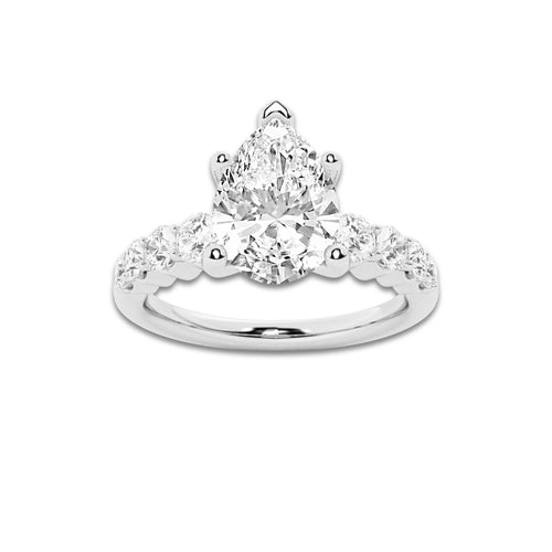 2.54 Ct Pear Lab-Grown Diamond Half Eternity Engagement Ring in 14K White Gold for Female, Colorless (D), VVS1 Clarity | IGI Certified, 2.00 Ct Center Diamond