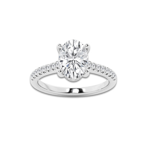 2.24 ctw Oval Lab-Grown Diamond Hidden Halo Side Stone Engagement Ring in 18K White Gold for Women | Colorless E, VS1 Clarity, IGI Certified 2.00 ct Center Diamond