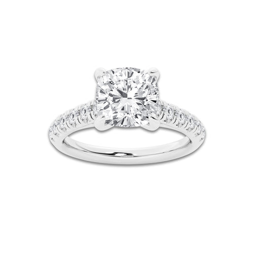 2.40 ctw Cushion Lab-Grown Diamond Pave Engagement Ring in 14K White Gold for Women | E Color, VS1 Clarity, IGI Certified 2.00 ct Center Diamond