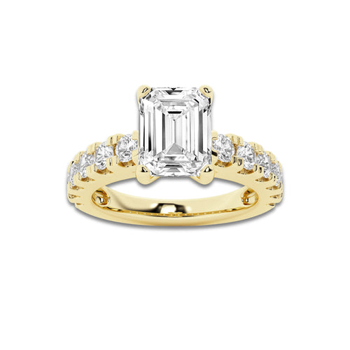 3.00 ctw Emerald Lab-Grown Diamond Split-Prong Set Side Stone Engagement Ring in 14K Yellow Gold for Women | Colorless D, VVS1 Clarity, IGI Certified 2.00 ct Center Diamond