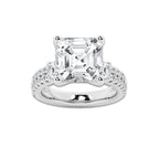 7.96 ctw Asscher Lab-Grown Diamond Three Stone Double Row Engagement Ring in Platinum for Women | E Color, VS1 Clarity, IGI Certified 7.00 ct Center Diamond