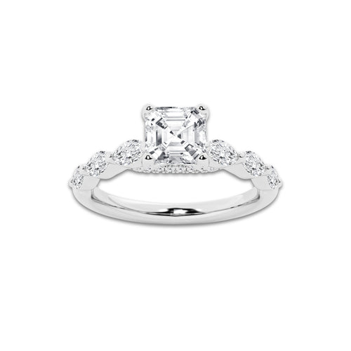 1.41 ctw Asscher Lab-Grown Diamond Marquise Side Stone Engagement Ring in Platinum for Women | Colorless D, VVS1 Clarity, IGI Certified 1.00 ct Center Diamond