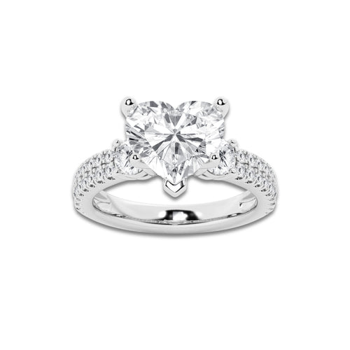 4.46 ctw Heart Lab-Grown Diamond Three Stone Double Row Engagement Ring in 14K White Gold for Women | D Color, VVS1 Clarity, IGI Certified 3.50 ct Center Diamond