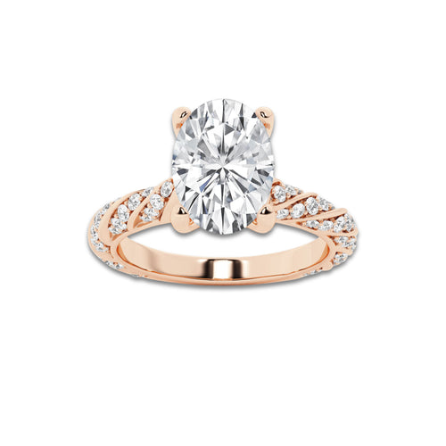 2.44 ctw Oval Lab-Grown Diamond Twisted Band Engagement Ring in 14K Rose Gold for Women | Colorless D, VVS1 Clarity, IGI Certified 2.00 ct Center Diamond