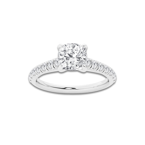 1.39 ctw Cushion Lab-Grown Diamond Pave Engagement Ring in 14K White Gold for Women | E Color, VS1 Clarity, IGI Certified 1.00 ct Center Diamond