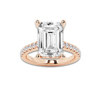 7.44 ctw Emerald Lab-Grown Diamond Hidden Halo Side Stone Engagement Ring in 18K Rose Gold for Women | Colorless D, VVS1 Clarity, IGI Certified 7.00 ct Center Diamond