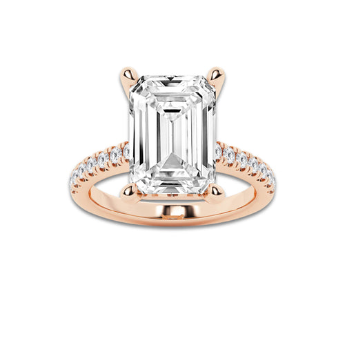 7.44 ctw Emerald Lab-Grown Diamond Hidden Halo Side Stone Engagement Ring in 18K Rose Gold for Women | Colorless D, VVS1 Clarity, IGI Certified 7.00 ct Center Diamond