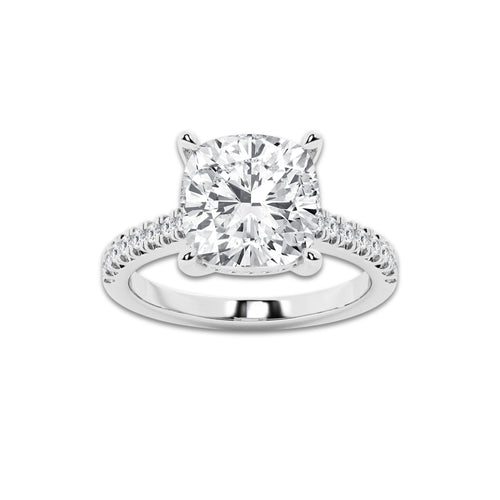 5.30 ctw Cushion Lab-Grown Diamond Hidden Halo Side Stone Engagement Ring in Platinum for Women | Colorless E, VS1 Clarity, IGI Certified 5.00 ct Center Diamond