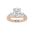 1.50 ctw Oval Lab-Grown Diamond Three Stone Double Row Engagement Ring in 14K Rose Gold for Women | E Color, VS1 Clarity, IGI Certified 0.75 ct Center Diamond