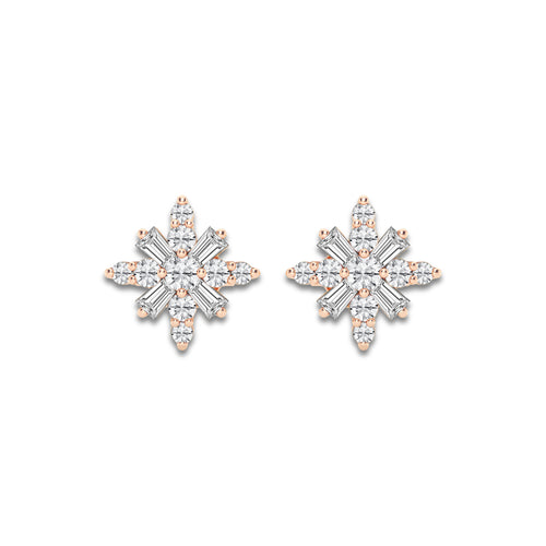 1/2 ctw Round Lab Grown Diamond Snowflake Stud Earrings 14K Rose Gold, DE, VS1