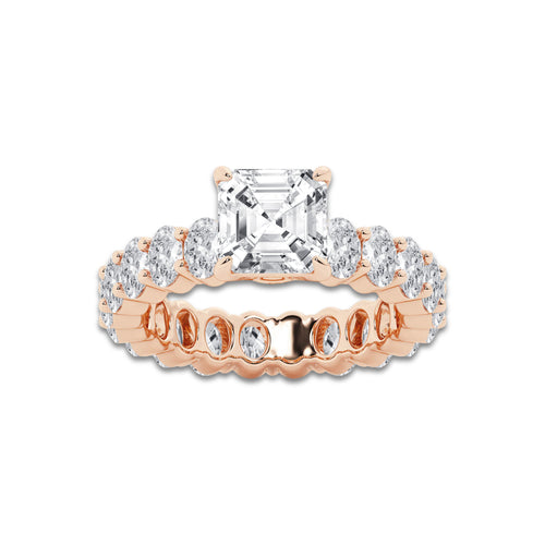 Elsie 4 1/3 ctw Asscher Lab Grown Diamond Eternity Engagement Ring 14K Rose Gold, D, VVS | IGI Certified, 2 ct Center