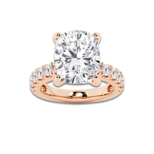 9.00 ctw Elongated Cushion Lab-Grown Diamond Split-Prong Set Side Stone Engagement Ring in 14K Rose Gold for Women | Colorless D, VVS1 Clarity, IGI Certified 8.00 ct Center Diamond