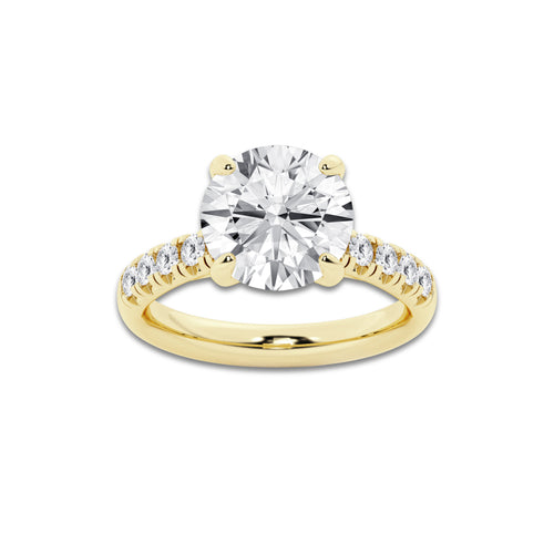 4.43 ctw Round Lab-Grown Diamond Pave Engagement Ring in 14K Yellow Gold for Women | E Color, VS1 Clarity, IGI Certified 4.00 ct Center Diamond