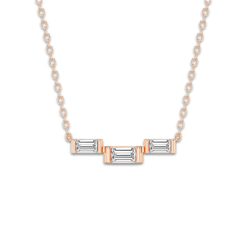 1/4 ctw Baguette Lab Grown Diamond Three Station Pendant with Adjustable Chain 14K Rose Gold, DE, VS1