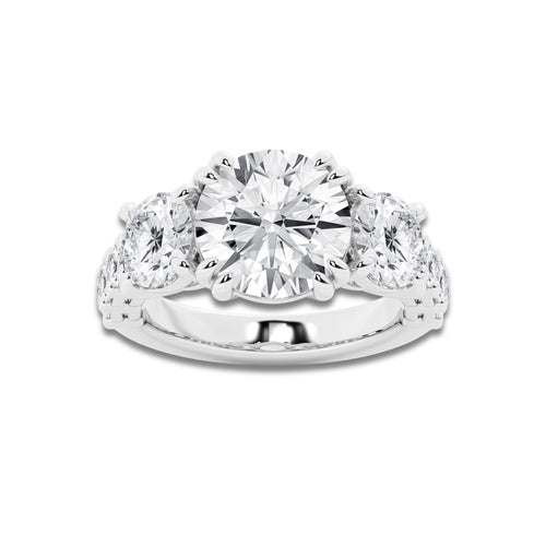 Irene 6 2/3 ctw Round Lab Grown Diamond Three-Stone Engagement Ring 14K White Gold, D, VVS | IGI Certified, 4 ct Center
