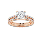 2.69 ctw Cushion Lab-Grown Diamond Double Row Diamond Engagement Ring in 14K Rose Gold for Women | Colorless D, VVS1 Clarity, IGI Certified 2.00 ct Center Diamond