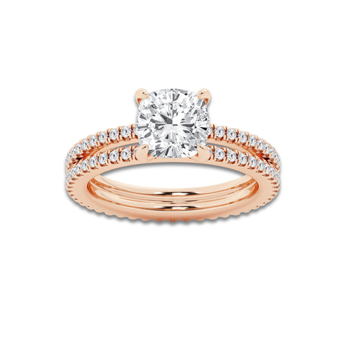 2.69 ctw Cushion Lab-Grown Diamond Double Row Diamond Engagement Ring in 14K Rose Gold for Women | Colorless D, VVS1 Clarity, IGI Certified 2.00 ct Center Diamond