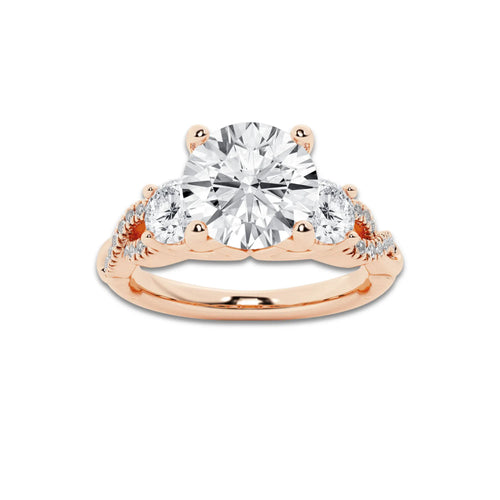 2.62 ctw Round Lab-Grown Diamond Side Stone Engagement Ring in 14K Rose Gold for Women | Colorless D, VVS1 Clarity, IGI Certified 2.00 ct Center Diamond