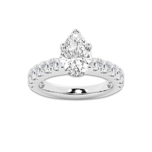 4.00 ctw Pear Lab-Grown Diamond Split-Prong Set Side Stone Engagement Ring in 14K White Gold for Women | Colorless E, VS1 Clarity, IGI Certified 3.00 ct Center Diamond